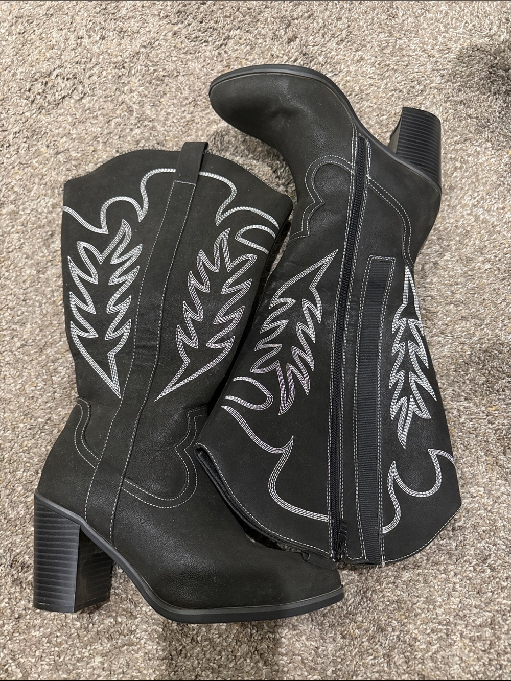 Wide calf torrid Black Western-Style Heeled Boots with Contrast Stitching